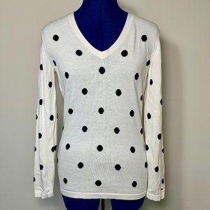 NWOT Tommy Hilfiger V-Neck White Sweater with Black Polka Dots Womens XS
